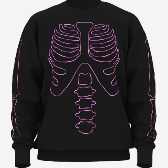 new VICTORIA'S SECRET PINK rhinestone skeleton ultra fleece sweatshirt xs - Picture 1 of 1